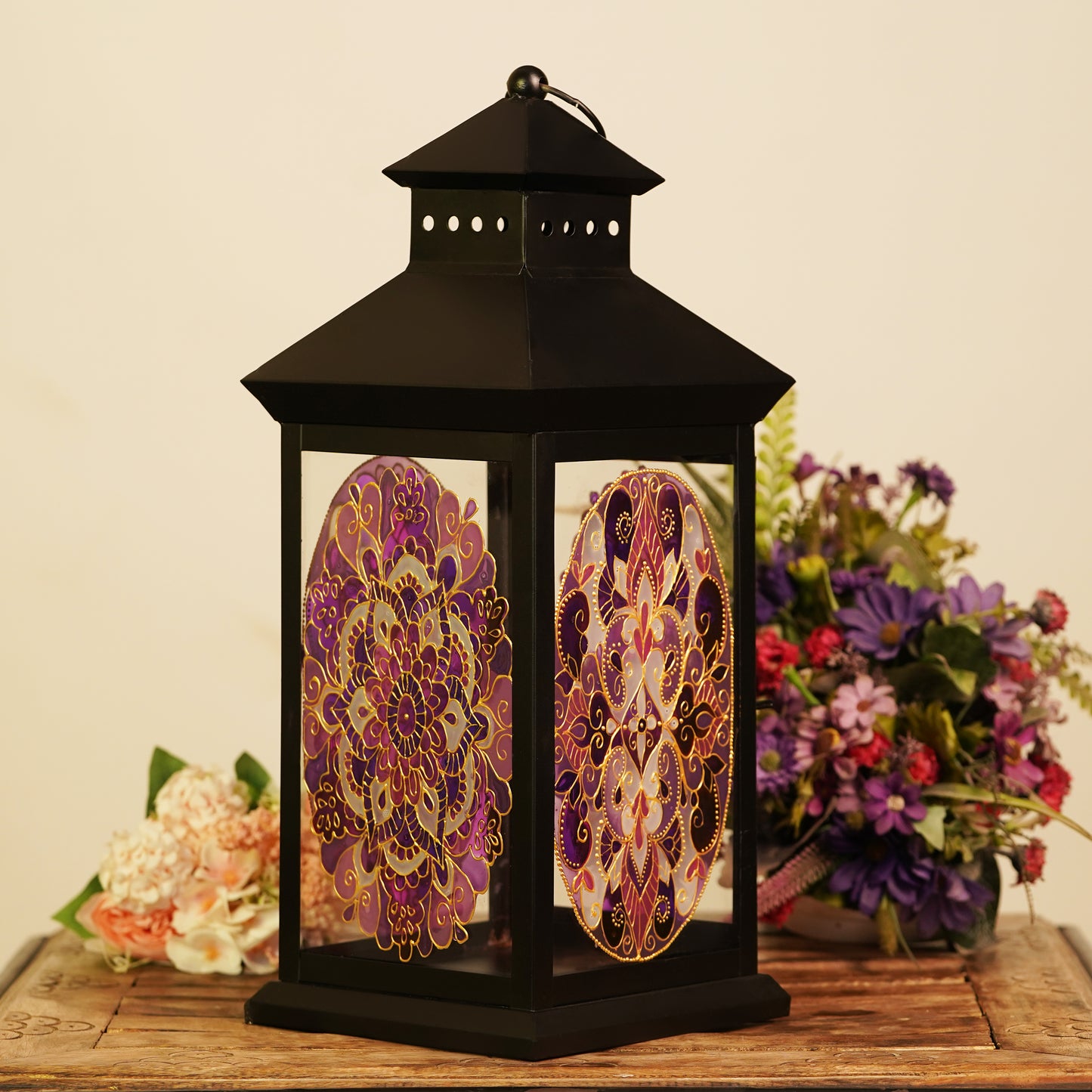 Front-view-of-Magnificent-Mandala-Lantern-showcasing-intricate-pink-and-purple-Mandala-art.jpg