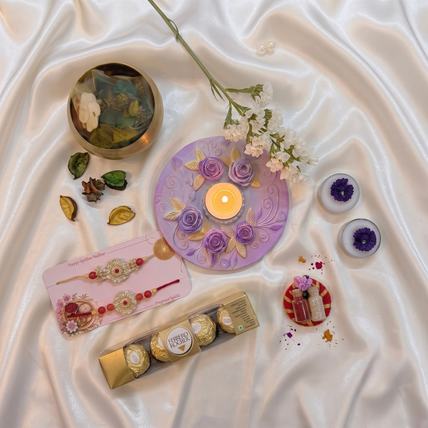 Purple Blossom Rakhi Hamper